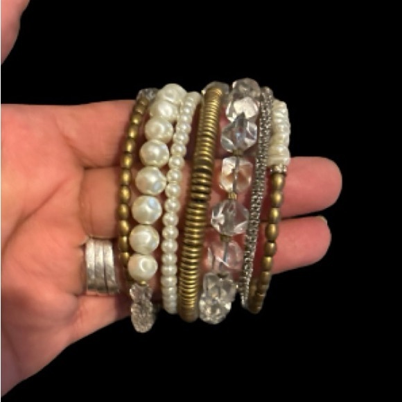 Silpada Silver Glass Brass Swarovski Crystals Practical Pearls Bracelet - Picture 3 of 8